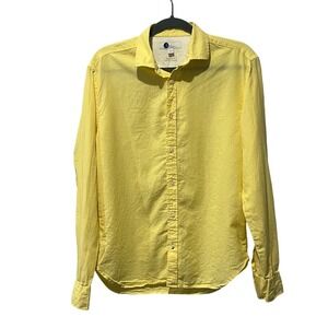 Boden Button Down Shirt Mens Small Yellow Linen Cotton Regular Fit Beach Resort